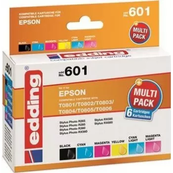Edding EDD-601 tintapatron Epson Stylus Photo P50-hez, kompatibilis, többes csomag fekete + cián + bíbor + fotó-cián + fotó-bíbor (6 darab)