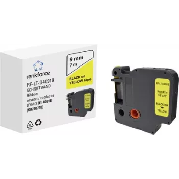 Renkforce RF-LT-D40918 szalag, helyettesíti a DYMO D1 40918-at, 9 mm, sárga fekete felirattal, 7 m