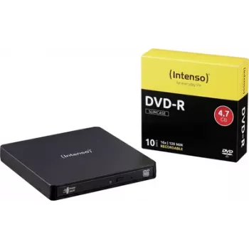 Intenso külső DVD-író csomag, Micro-USB B (USB 3.2 Gen 1), kiskereskedelmi, fekete