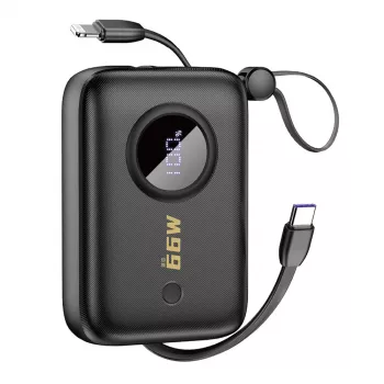 Dudao DDA344 powerbank 10 000 mAh, PD 22,5 W, beépített kábellel, fekete