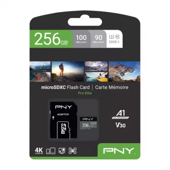 PNY PRO Elite P-SDU256V31100PRO-GE microSDXC memóriakártya, 256 GB, UHS-I U3, A1, V30, SD-adapterrel