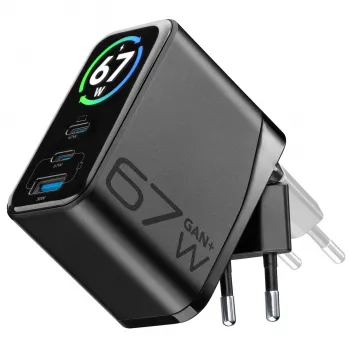 Cellularline TFT Multiport Charger 67 W gyorstöltő, GaN, 2 x USB-C, 1 x USB-A