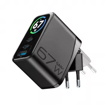 Cellularline TFT Multiport Charger 67 W gyorstöltő, GaN, 2 x USB-C, 1 x USB-A