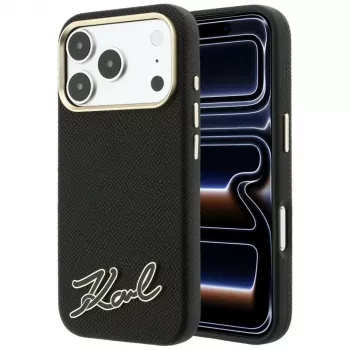 Karl Lagerfeld Grained with Resin Signature Logo MagSafe okostelefon-tok iPhone 18 Pro Max / 17 Pro Max készülékhez, fekete