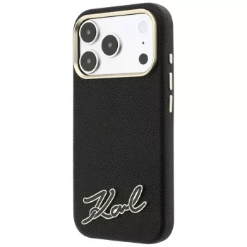 Karl Lagerfeld Grained with Resin Signature Logo MagSafe okostelefon-tok iPhone 18 Pro Max / 17 Pro Max készülékhez, fekete