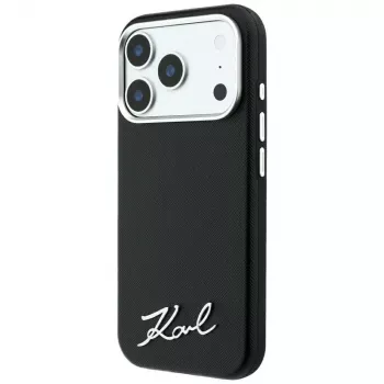 Karl Lagerfeld Saffiano Small Script Metal Logo MagSafe okostelefon tok iPhone 18 Pro / 17 Pro készülékhez, fekete