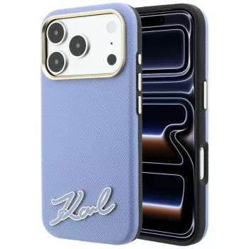 Karl Lagerfeld KF003170 Grained with Resin Signature Logo MagSafe tok iPhone 18 Pro Max / 17 Pro Max készülékhez, világoskék