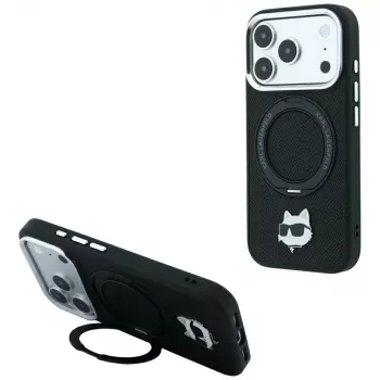 Karl Lagerfeld KF003216 Ring Stand 360 Choupette Head Pin MagSafe tok iPhone 18 Pro Max / 17 Pro Max készülékhez, fekete