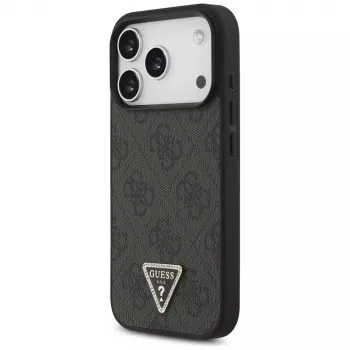 Guess Leather 4G Triangle Strass MagSafe tok iPhone 18 Pro / 17 Pro készülékhez, fekete