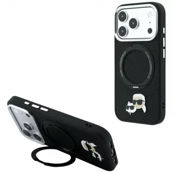 Karl Lagerfeld Ring Stand 360 Karl & Choupette Heads Pin tok MagSafe-dzsel iPhone 18 Pro / 17 Pro készülékhez, fekete