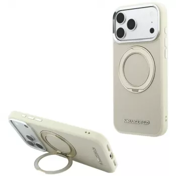 Karl Lagerfeld Ring Stand 360 Saffiano Classic Logo MagSafe tok iPhone 18 Pro Max / 17 Pro Max készülékhez, bézs