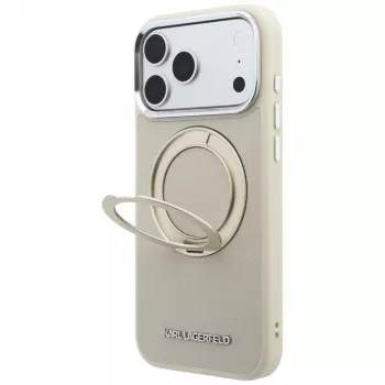 Karl Lagerfeld Ring Stand 360 Saffiano Classic Logo MagSafe tok iPhone 18 Pro Max / 17 Pro Max készülékhez, bézs
