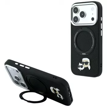 Karl Lagerfeld Ring Stand 360 Karl & Choupette Heads Pin MagSafe tok iPhone 18 Pro Max / 17 Pro Max készülékhez, fekete