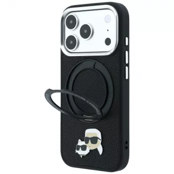 Karl Lagerfeld Ring Stand 360 Karl & Choupette Heads Pin MagSafe tok iPhone 18 Pro Max / 17 Pro Max készülékhez, fekete