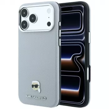 Karl Lagerfeld Grained Karl Head Metal MagSafe tok iPhone 18 Pro Max / 17 Pro Max készülékhez, szürke