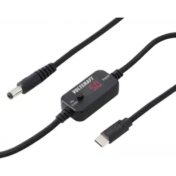 VOLTCRAFT VC-18735745 USB feszültségátalakító, hohl dugó 5,5 x 2,1 mm, USB-C PD/DC, állítható kimeneti feszültség, DC adapterrel, fekete