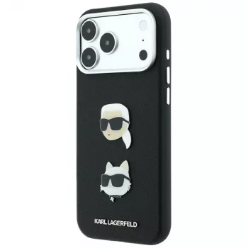 Karl Lagerfeld KF003250 tok iPhone 18 Pro Max / 17 Pro Max készülékhez, Saffiano with Karl & Choupette Heads Pins & Logo, fekete