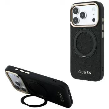 Guess GUE005670 tok iPhone 18 Pro Max / 17 Pro Max-hoz, Ring Stand 360 Grained Classic Logo, MagSafe, fekete