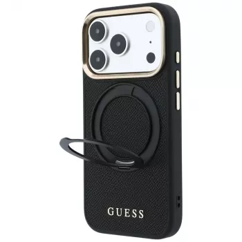 Guess GUE005670 tok iPhone 18 Pro Max / 17 Pro Max-hoz, Ring Stand 360 Grained Classic Logo, MagSafe, fekete