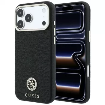 Guess GUE005533 Grained Round Strass Logo MagSafe tok iPhone 18 Pro / 17 Pro-hoz, fekete