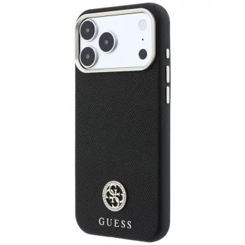 Guess GUE005533 Grained Round Strass Logo MagSafe tok iPhone 18 Pro / 17 Pro-hoz, fekete