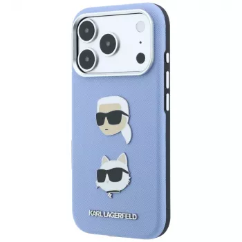 Karl Lagerfeld KF003247 Saffiano Karl & Choupette Heads Pins & Logo tok iPhone 18 Pro / 17 Pro, világoskék