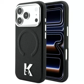 Karl Lagerfeld KF003258 Grained Embossed Ring & Kameo Logo MagSafe tok iPhone 18 Pro Max / 17 Pro Max, fekete