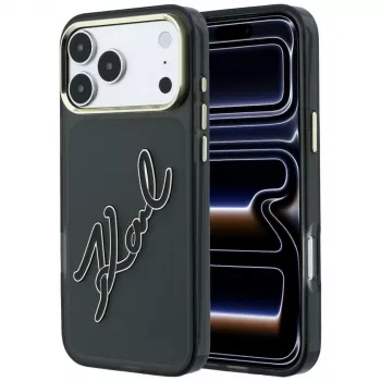 Karl Lagerfeld KF003382 IML Big Signature Resin Metal Frame tok iPhone 18 Pro Max / 17 Pro Max, fekete