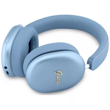 Guess Metallic Effect Metal Script Logo on-ear fejhallgató, Bluetooth, ENC, kék