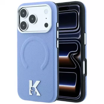 Karl Lagerfeld KF003259 Grained Embossed Ring & Kameo Logo MagSafe tok iPhone 18 Pro / 17 Pro-hoz, világoskék