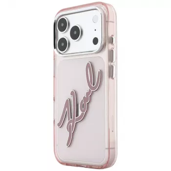 Karl Lagerfeld KF003384 IML Big Signature Resin Metal Frame tok iPhone 18 Pro Max / 17 Pro Max-hoz, rózsaszín