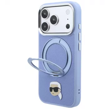 Karl Lagerfeld KF003237 with Ring Stand 360 Karl Head Pin MagSafe tok iPhone 18 Pro / 17 Pro készülékhez, világoskék