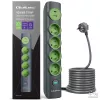 Qoltec 52762 elosztó világító kapcsolóval, 4 földelt csatlakozó, 1 x USB-C 15 W, 1 x USB 12 W, 1,8 m