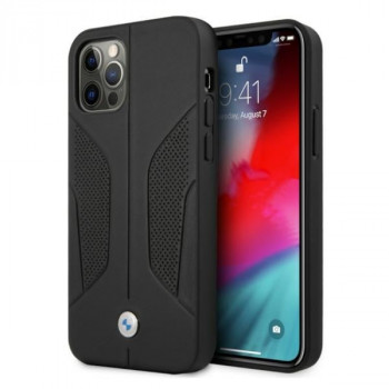 BMW BMHCP12MRSCSK Perforate Sides bőr keménytok Apple iPhone 12 / 12 Pro-hoz, fekete