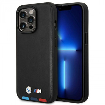 BMW BMHMP14X22PTDK Apple iPhone 14 Pro Max tok, Leather Stamp Tricolor MagSafe, fekete