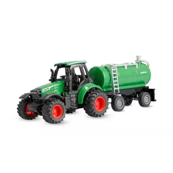 Amewi fém traktor üzemanyag-utánfutóval, 1:64, RTR, zöld