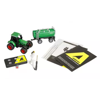 Amewi fém traktor üzemanyag-utánfutóval, 1:64, RTR, zöld
