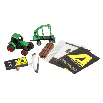Amewi fém traktor erdészeti utánfutóval, 1:64, RTR, zöld