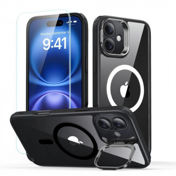 ESR Classic Hybrid Kickstand HaloLock MagSafe tok edzett üveggel Apple iPhone 16 készülékhez, Clear/Black