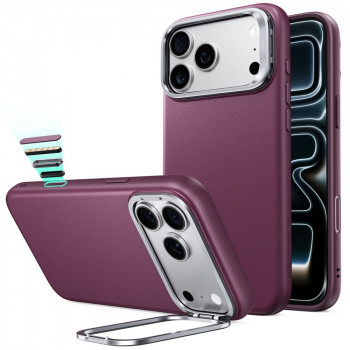 ESR bőr Kickstand MagSafe tok Apple iPhone 17 Pro / 18 Pro készülékhez, Deep Burgundy
