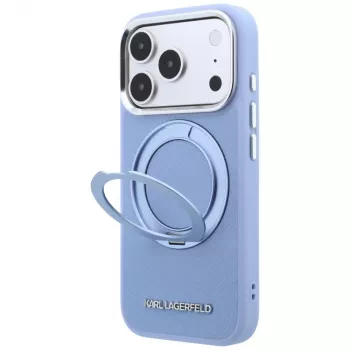 Karl Lagerfeld Ring Stand 360 Saffiano Classic Logo MagSafe tok Apple iPhone 18 Pro / 17 Pro készülékhez, világoskék (KF003175)