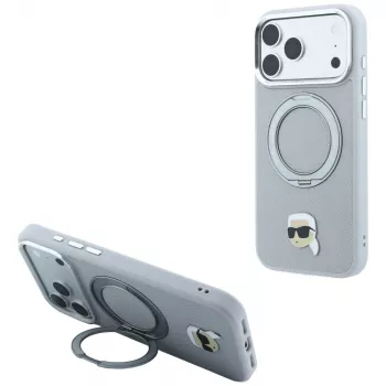 Karl Lagerfeld with Ring Stand 360 Karl Head Pin MagSafe tok Apple iPhone 18 Pro / 17 Pro készülékhez, szürke (KF003235)