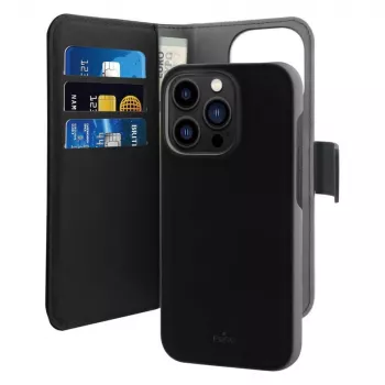 Puro Wallet Detachable MagSafe 2in1 PU bőr tok fedéllel és pénztárcával iPhone 14 Pro Max készülékhez, fekete