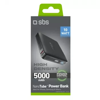 SBS HD 10W 5000mAh USB-C powerbank LCD-kijelzővel, fekete