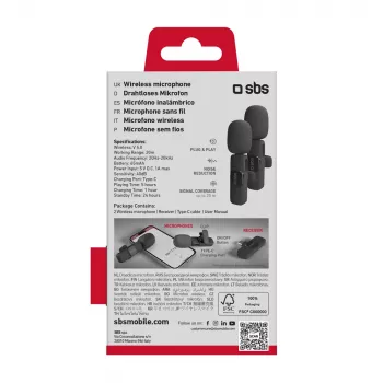 SBS lavalier mikrofonok USB-C vevővel (2 darab), fekete