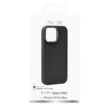 Puro Icon Mag Pro MagSafe szilikon tok Apple iPhone 15 Pro Max-hoz, fekete