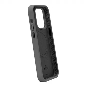 Puro Icon Mag Pro MagSafe szilikon tok fém gombokkal Apple iPhone 15 Plus-hoz, fekete