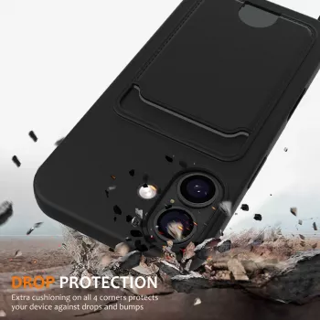 Marka Niezdefiniowana iPhone 17 TPU tok kártyarekeszcel és crossbody lanyarddal, fekete