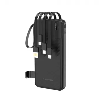 Wozinsky W11-B 10000mAh 10W powerbank beépített kábelekkel és zseblámpával, fekete