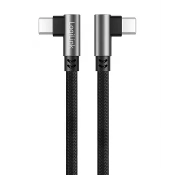 LogiLink CU0463 USB 2.0 Type-C kábel, C/M 90°–C/M 90°, 480 Mbps, 100 W, fém, ezüst/fekete, 3 m